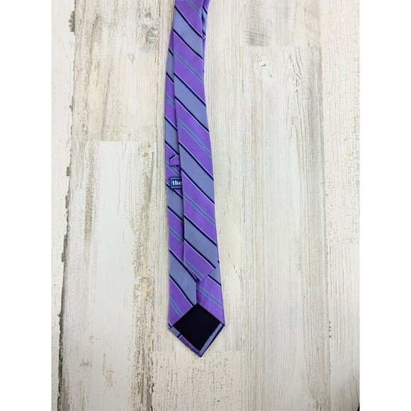 The Tie Bar Purple Stripe Silk Slim Tie - Picture 6 of 8